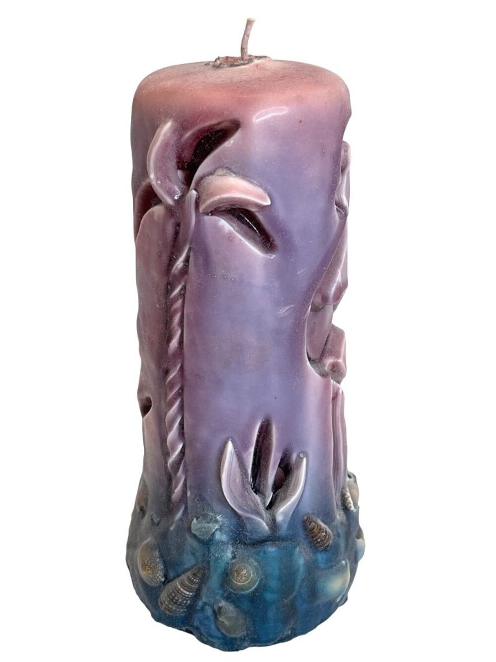 Inlay Pillar Art Candle Glow Through Carved Flamingo Palm Tree Shell Y2k Vintage - Picture 4 of 11